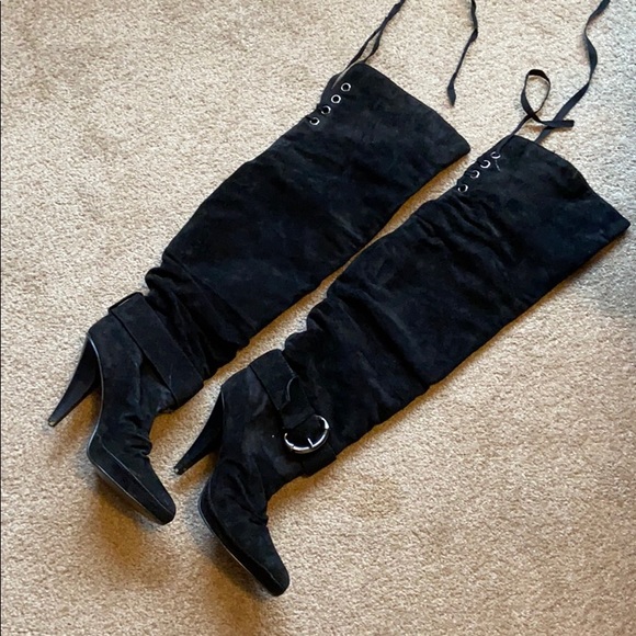 Shoes - Tall leather and suede heel boots